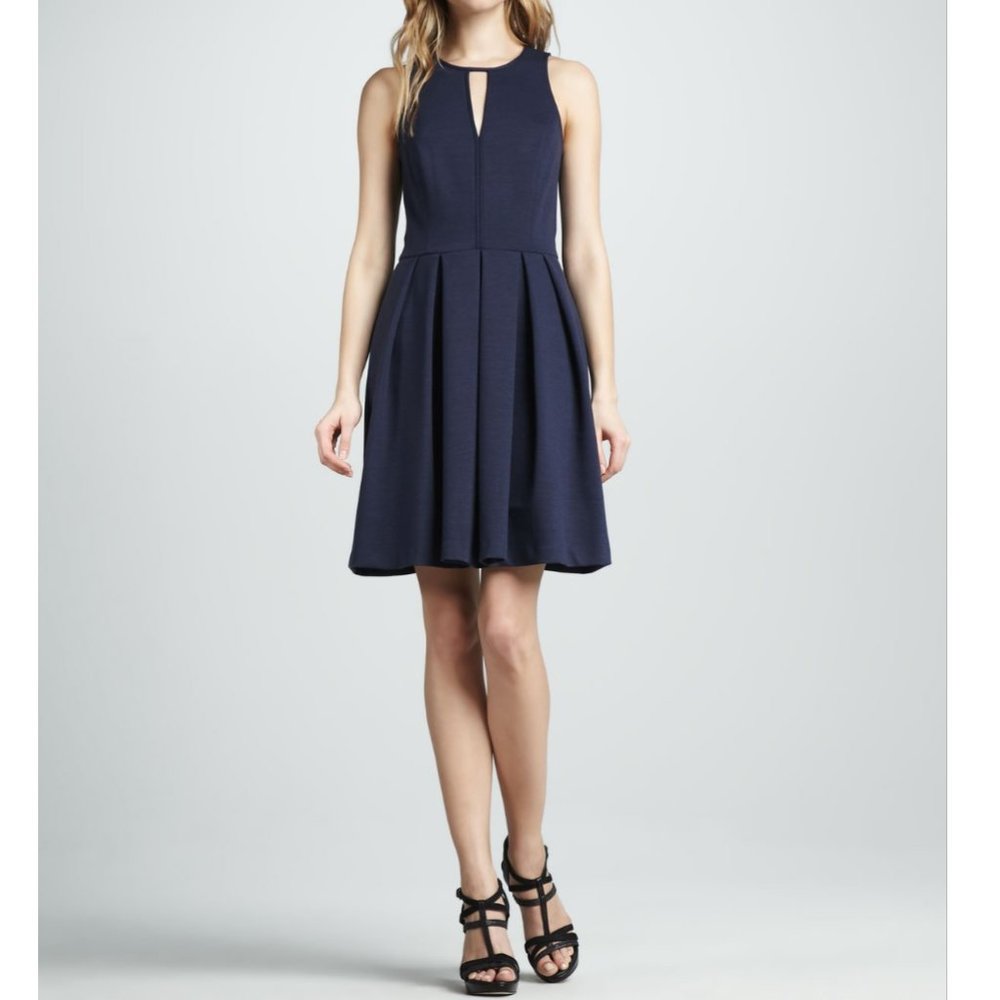 Rebecca Taylor Pleated Keyhole Dress in Navy